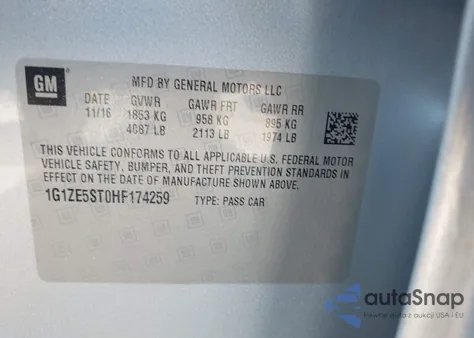 2017 Chevrolet Malibu 1Lt z USA, uszkodzony, nr VIN 1G1ZE5ST0HF174259